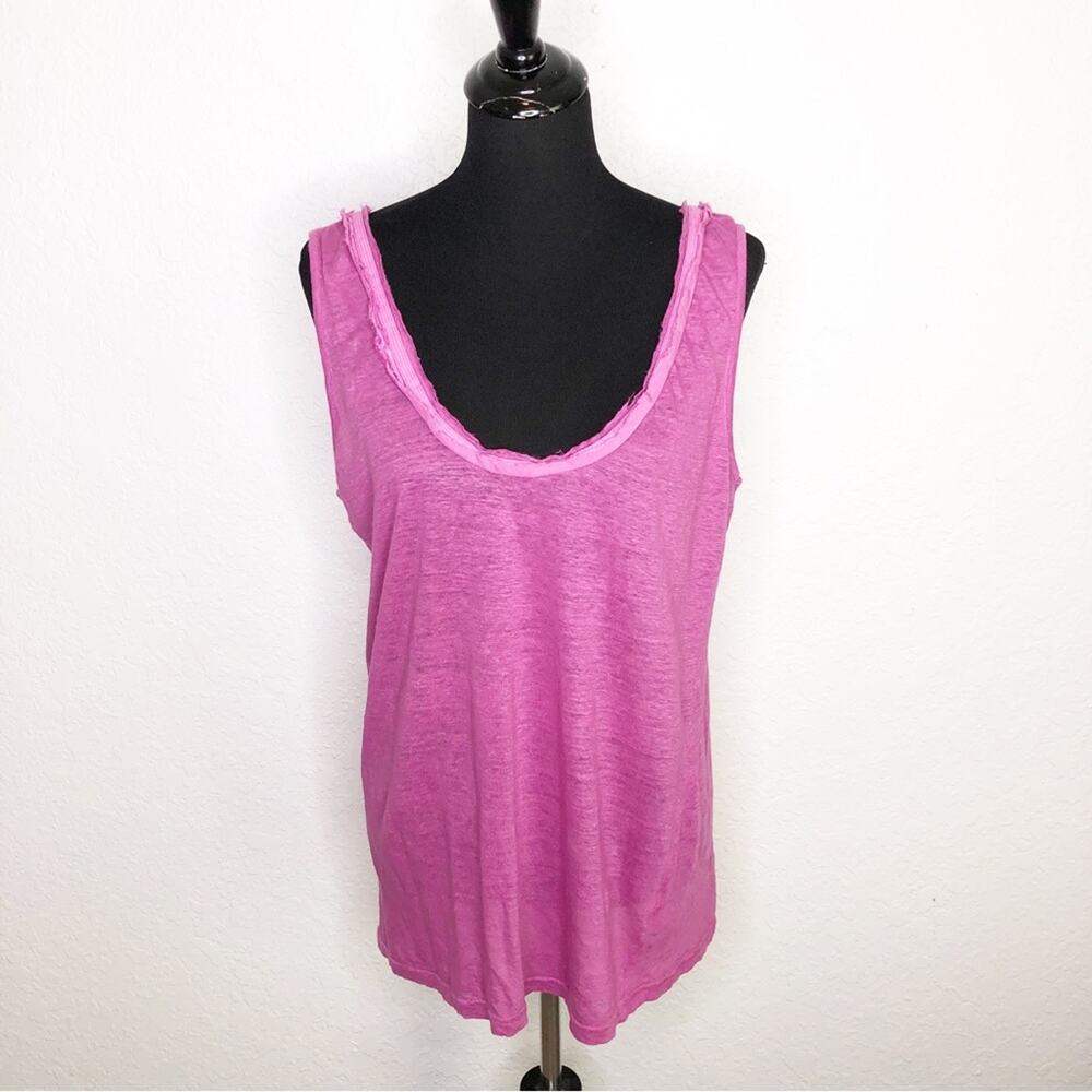 120% Lino dark pink scoop neck linen tank top size 50 or XXL or US 14